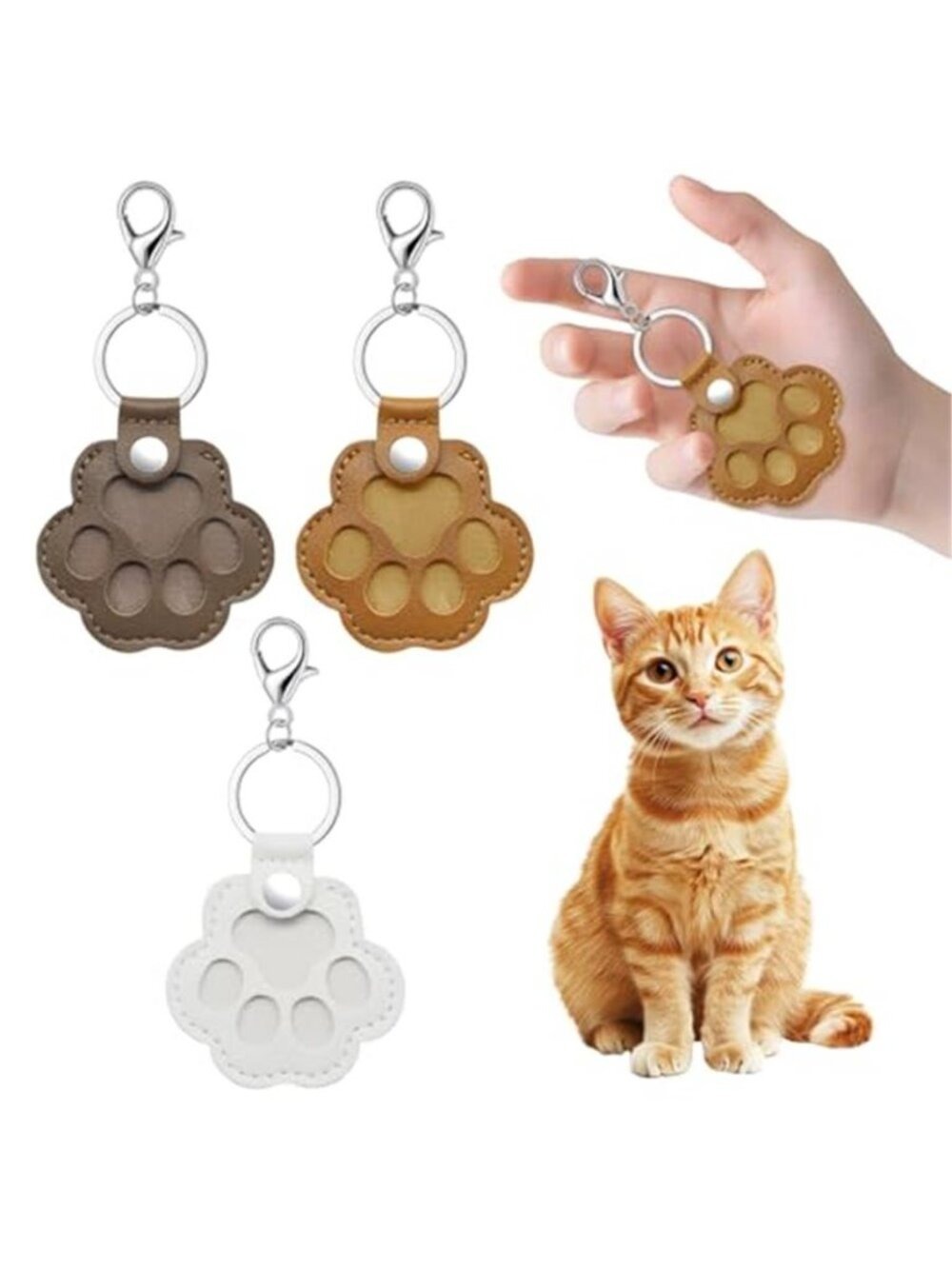 3PC Pet Paw Print Memorial Keychain Set 🐾 Leather Dog & Cat Fur Keepsake Holder